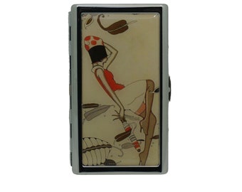 Art Deco, Dreamland, King Size Cigarette Case, Cigarette Box, Metal Money Card Storage Case, Slim Cigarette Case, 100,s