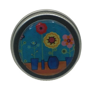 15ml Tin, Floral, Funky Flowers, Round Storage Tin, Trinkets,  Pill Box, Mint Box, Lipstick, Eye Shadow