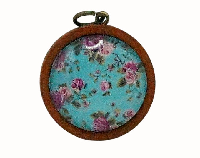 Wooden Backed Glass Tile Pendant Necklace Accessories Natural Wooden Pendant Floral Vintage Roses