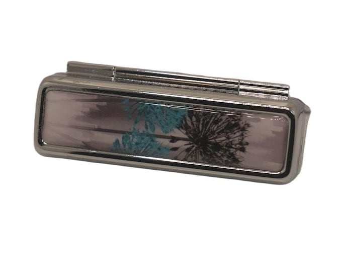 Floral Lipstick Holder with Mirror, Turquoise Flowers Case