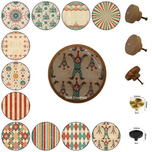 Retro Circus Wooden Drawer Knobs, Cabinet Pulls 3cm, 4cm, 5cm