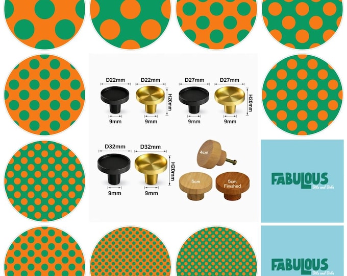 Bright Orange and Green Polka Dots Drawer Knobs, Cabinet Pulls (4cm) (5cm) (2cm) (2.5cm) (3cm)