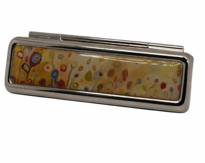 Floral, Flowers, Red, Yellow, Lipstick Holder, Lipstick Container. Lipstick Holder with Mirror, Compact