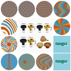 Groovy Retro in Orange and Blue  Drawer Knobs, Cabinet Pulls (4cm) (5cm) (2cm) (2.5cm) (3cm)