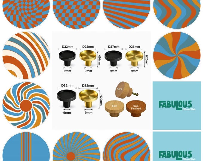 Groovy Retro in Orange and Blue  Drawer Knobs, Cabinet Pulls (4cm) (5cm) (2cm) (2.5cm) (3cm)