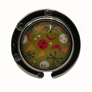 Purse Hook Bag Holder Table Top Bag Hanger, Retro, Mid Century Art, Patterned, Green, Red, Yellow, White