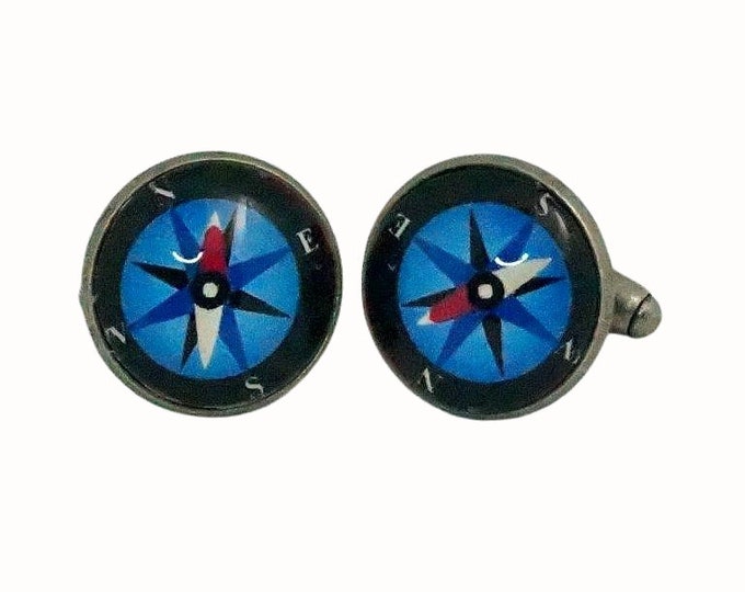 Stainless Steel Cufflinks Accessories 1.8cm Glass Compass