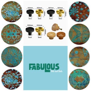 Flower Drawer Knobs, Rusty Patina Round Wooden Cabinet Handles, Brass Knobs
