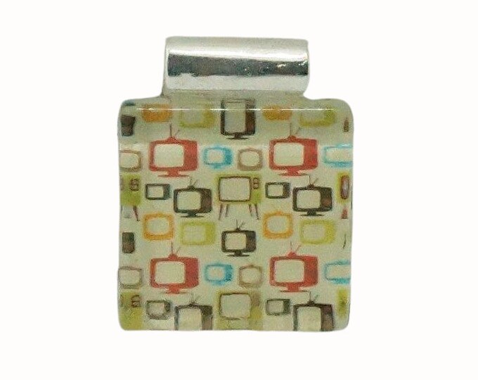 Flat Square Glass Tile Pendant with Tube Bail Retro TV Televisions