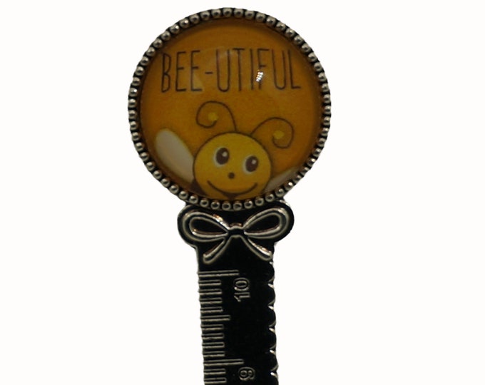 Bee, Bees, Bee-utiful, Antique Silver Bookmark with Ruler  20mm Cabochon, Bookmark