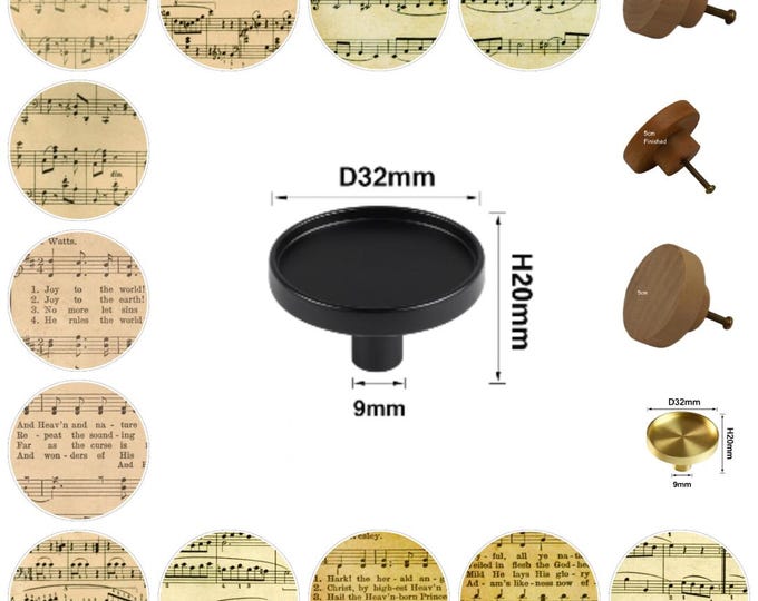 Vintage Music Sheets, Music Notes Cabinet Knobs, Wooden Drawer Handles