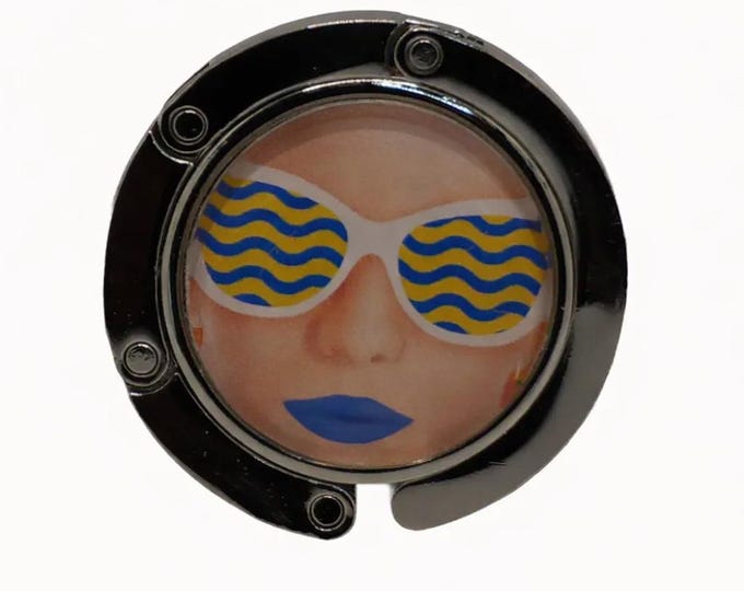 Funky Face Purse Holder, Sunglasses, Bag Hanger, Table Top Hook, Glass Cabochon
