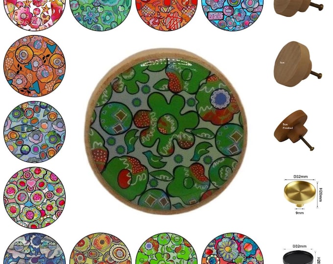 Vivid Colours Round Wooden Cabinet Pulls, Drawer Knobs, Home Decor