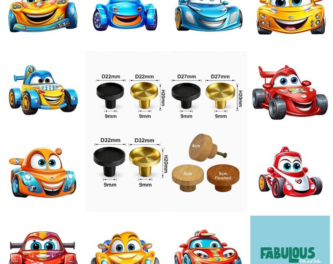 Cartoon Car Wooden Drawer Knobs - Kids Room Decor, Dresser Pulls, Nursery Knobs