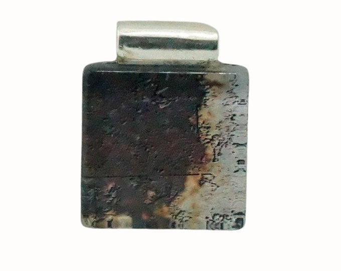 Flat Square Glass Tile Pendant with Tube Bail Distressed Metal Look