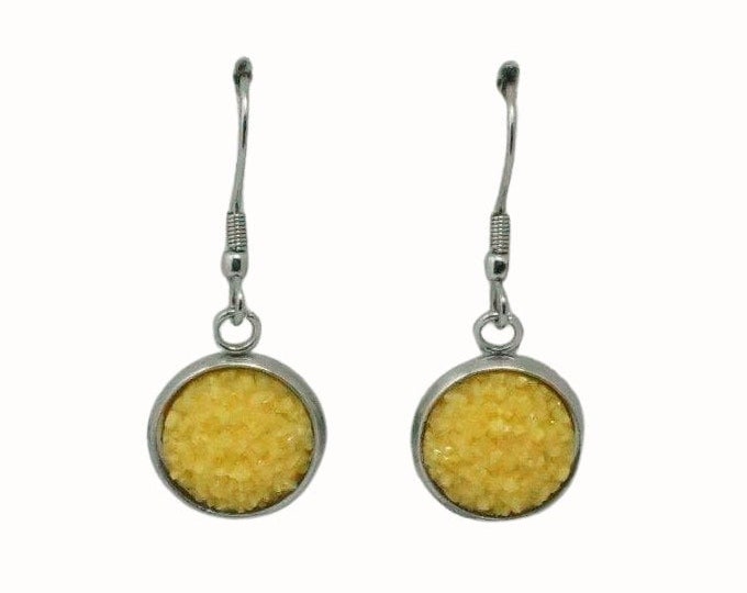 12mm Round Stainless Steel Drop Earrings Accessories Druzy Cabochon White