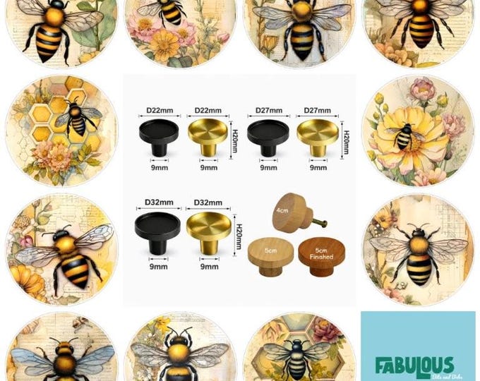 Bees: Drawer Knobs, Cabinet Pulls (4cm) (5cm) (2cm) (2.5cm) (3cm)