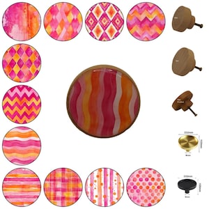 Pink and Orange Wooden Drawer Knobs, Furniture Decor