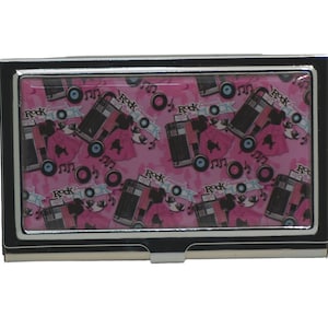 Titular de la tarjeta, estuche de tarjeta de visita de metal, pitillera, titular de la tarjeta de crédito, titular de la tarjeta de visita, años cincuenta, Rock n Roll, rosa, negro