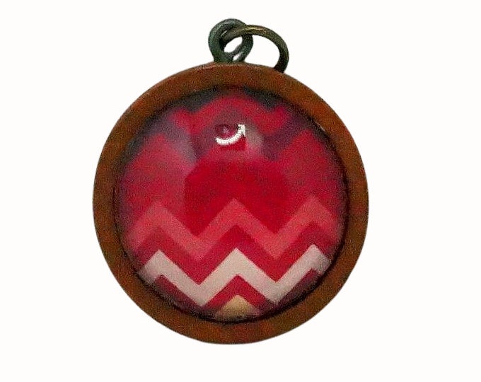 Wooden Backed Glass Tile Pendant Necklace Accessories Natural Wooden Pendant Patterned Chevron Red Pink