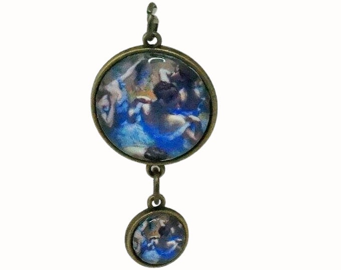 Doubled Sided Round Glass Pendant Two Pendants in One Bronze Pendant Edgar Degas Ballerinas