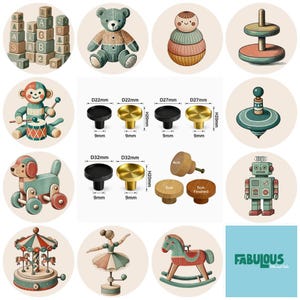 Wooden Drawer Knobs, Round Cabinet Handles, Nursery Furniture Hardware, Brass Knobs