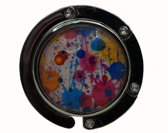 Paint, Paint Splashes, Blue, Yellow, Pink, Purse Holder, Purse Hook, Bag Holder, Table Top Bag Hanger
