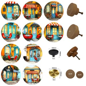 Vintage Coffee Shops Drawer Knobs,  Round Wooden Cabinet Pulls, Brass Drawer Knobs