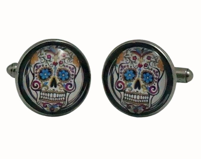 Stainless Steel Cufflinks Accessories 18mm Glass Sugar Skulls