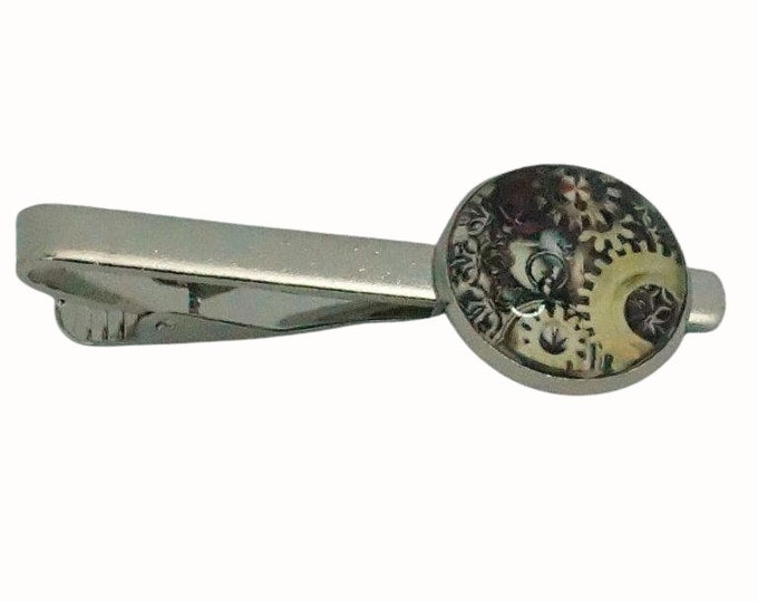 Tie Clip Tie Bar Accessories 1.8cm Glass Steampunk Collage