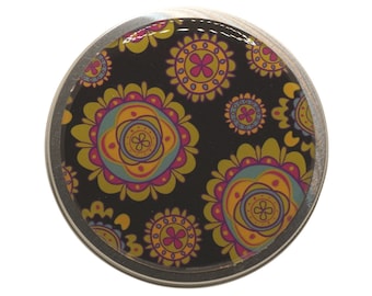 100ml Round Screw Top Hand Decorated Tin Rings Earrings Gift Tin Mints Keepsakes Tin Floral Colorful Flowers on Black
