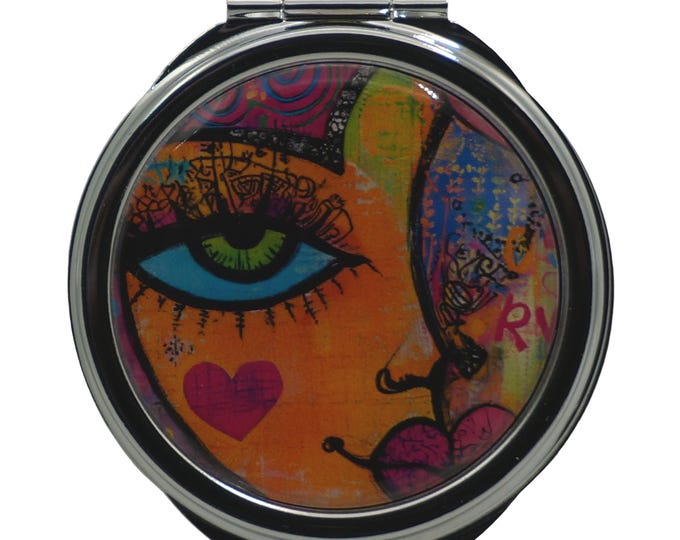 Art, Vivid Expressions, Face, Pill Box, Mirror, Medicine Case, Pill Case, Silver Pill Box, Three Sectioned Pill Box, Mirror