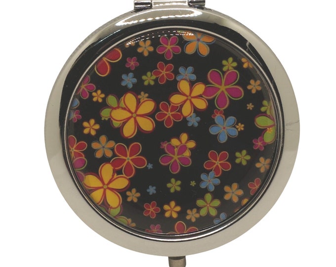 Floral, Colorful Daisies, Compact Mirror, Purse Mirror, Pocket Mirror, Handbag Mirror, Makeup Mirror