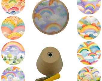 Rainbow Cloud Wooden Wall Hooks, Resin Finish, Nursery Decor