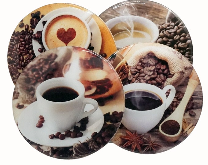 Set of Four Coasters Wine Coaster Drink Coasters Coffee Coaster Coffee Cups Coffee Beans