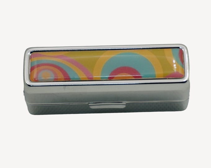 Hand Decorated Lipstick Holder with Mirror, Retro Circles Pattern