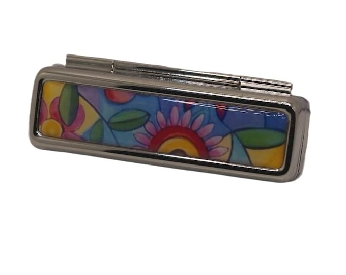 Handmade Lipstick Holder with Mirror, Bright Floral Daisy Design