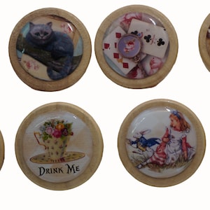 Nursery, Decor, Alice in Wonderland, Cabinet Handles, Furniture Drawer Knobs, Round Wooden Drawer Knobs, Drawer Handles, Drawer Knobs