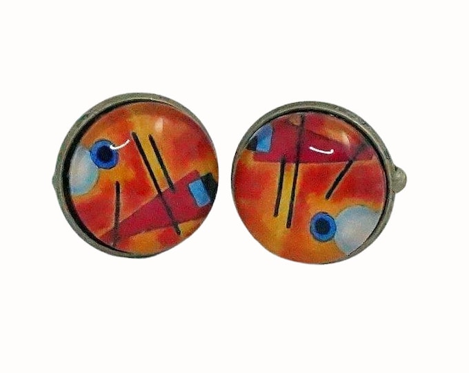 Stainless Steel Cufflinks Accessories 1.8cm Glass Wassily Kandinsky Art