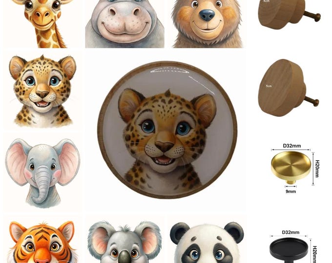 Jungle Animal Drawer Knobs: Wooden & Brass Nursery Decor
