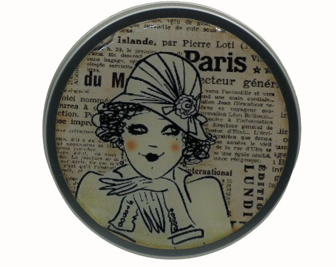 100ml Tin, Paris, Art Deco, Woman, 100ml Round Screw Top Handmade Decorative Tin Pills Medication Rings Earrings Gift Tin Mints Keepsakes