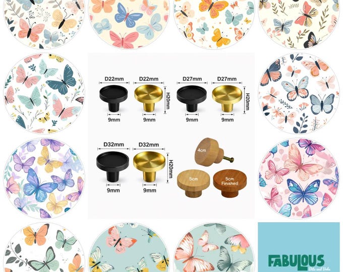 Pastel Butterfly Drawer Knobs, Brass Drawer Pulls