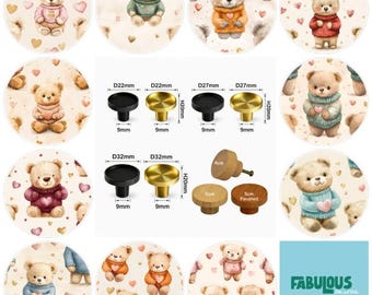 Drawer Knobs, Bears, Teddy Bears, Nursery, Cabinet Handles, Furniture Drawer Knobs, Round Wooden Drawer Knobs, Drawer Handles, 5 sizes