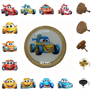 Boutons de tiroir en bois de voiture de dessin animé - Décoration de chambre d'enfants, poignées de commode, boutons de chambre d'enfant