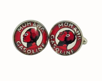 Stainless Steel Cufflinks Accessories 1.8cm Glass Mohawk Gasoline Petroleum Motor Vehicles