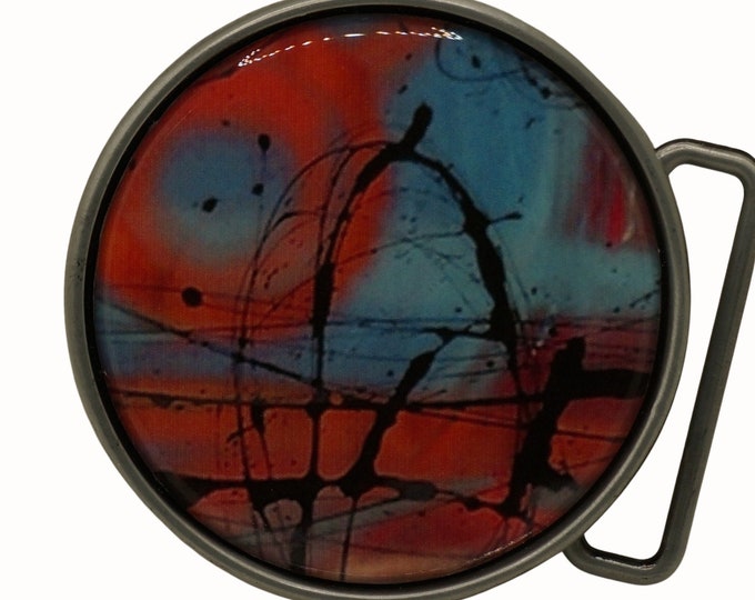 Handmade Abstract Art Belt Buckle, Pewter Finish (7cm)