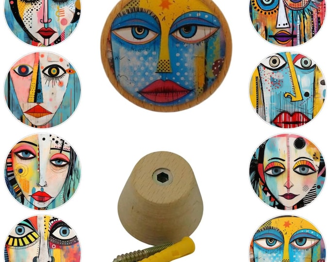 Abstract Face Art Wooden Wall Hooks, Coat Hooks, Wall Decor, Decorative Wall Hooks, Wall Art