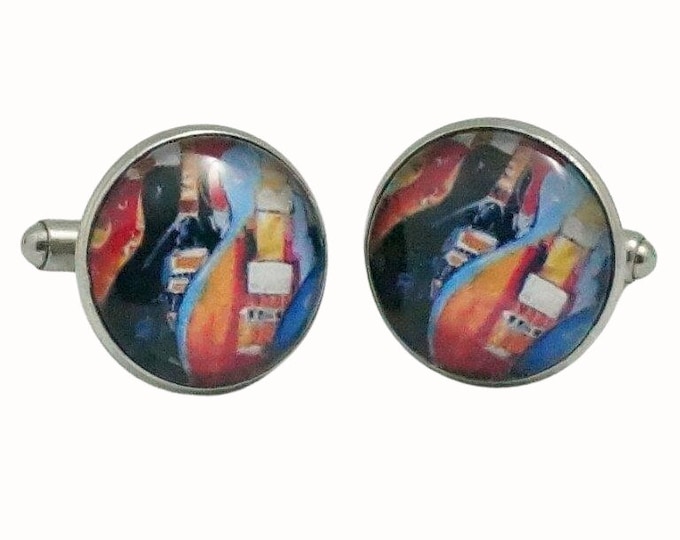 Stainless Steel Cufflinks Accessories 18mm Glass Guitars