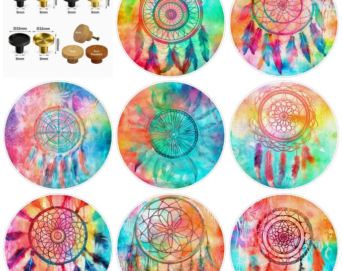 Dreamcatcher Drawer Knobs, Cabinet Handles, Furniture Drawer Knobs, Round Wooden Drawer Knobs, Drawer Handles, Brass Knobs