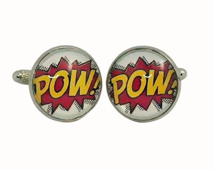 Stainless Steel Cufflinks Accessories 1.8cm Glass Superheros POW!